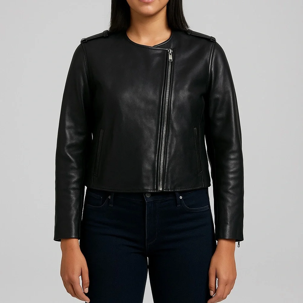 A.L.C. Black Leather‎ Asymmetrical Zip Jacket Leonardo